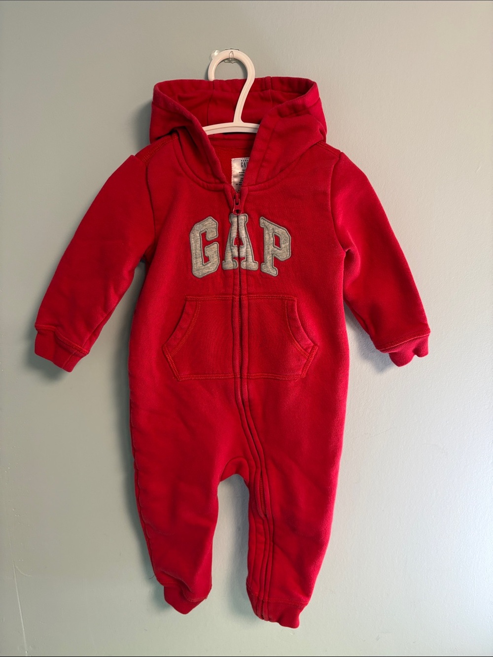 Gap Red Hooded with Bear Ears One Piece Full Zip, Baby Boy Size 12-18 months
